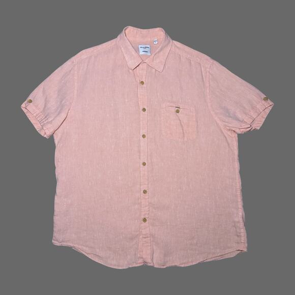 Baird McNutt Linen Murano Mens Pink SS Button Up Size L GUC - Picture 1 of 7